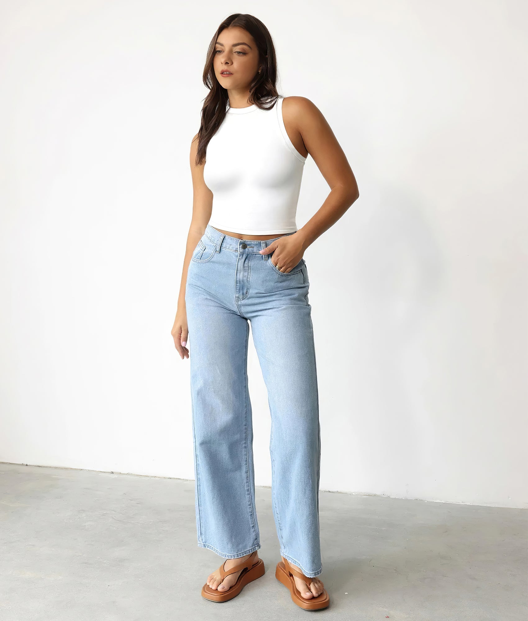 YIANNA Women's Sleeveless Tops Crew Neck Cotton Slim Fit T Shirts Basic Tee Sexy Going Out Crop Top