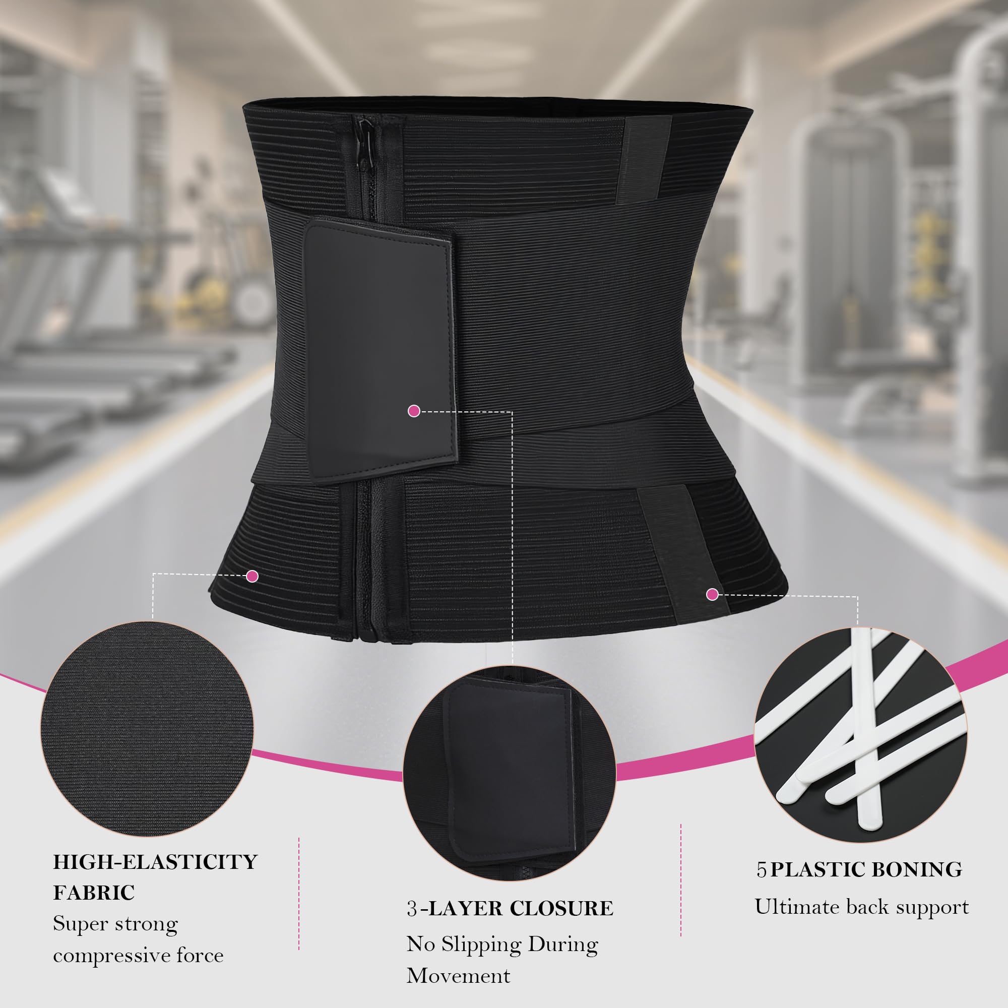 YIANNA Waist Trainer Belt Waist Cincher Tummy Control Body Shaper for Women Sports Girdle Lumbar Support with Double Wrap