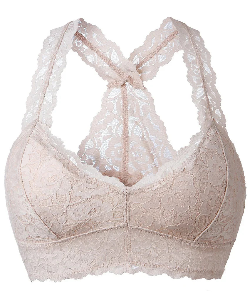 YIANNA Women Floral Lace Bralette Padded Breathable Sexy Racerback Lace Bra Bustier