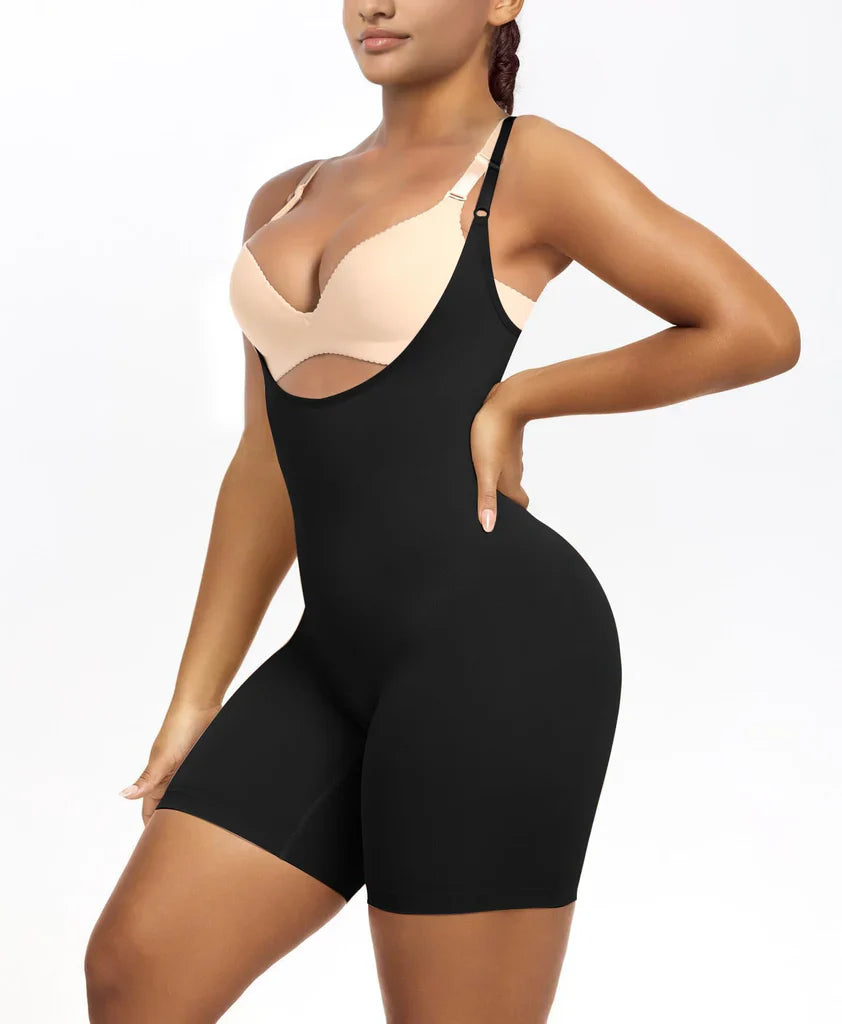 YIANNA Bodysuit for Women Tummy Control Shapewear Open Bust Mid-Thigh Body Shaper