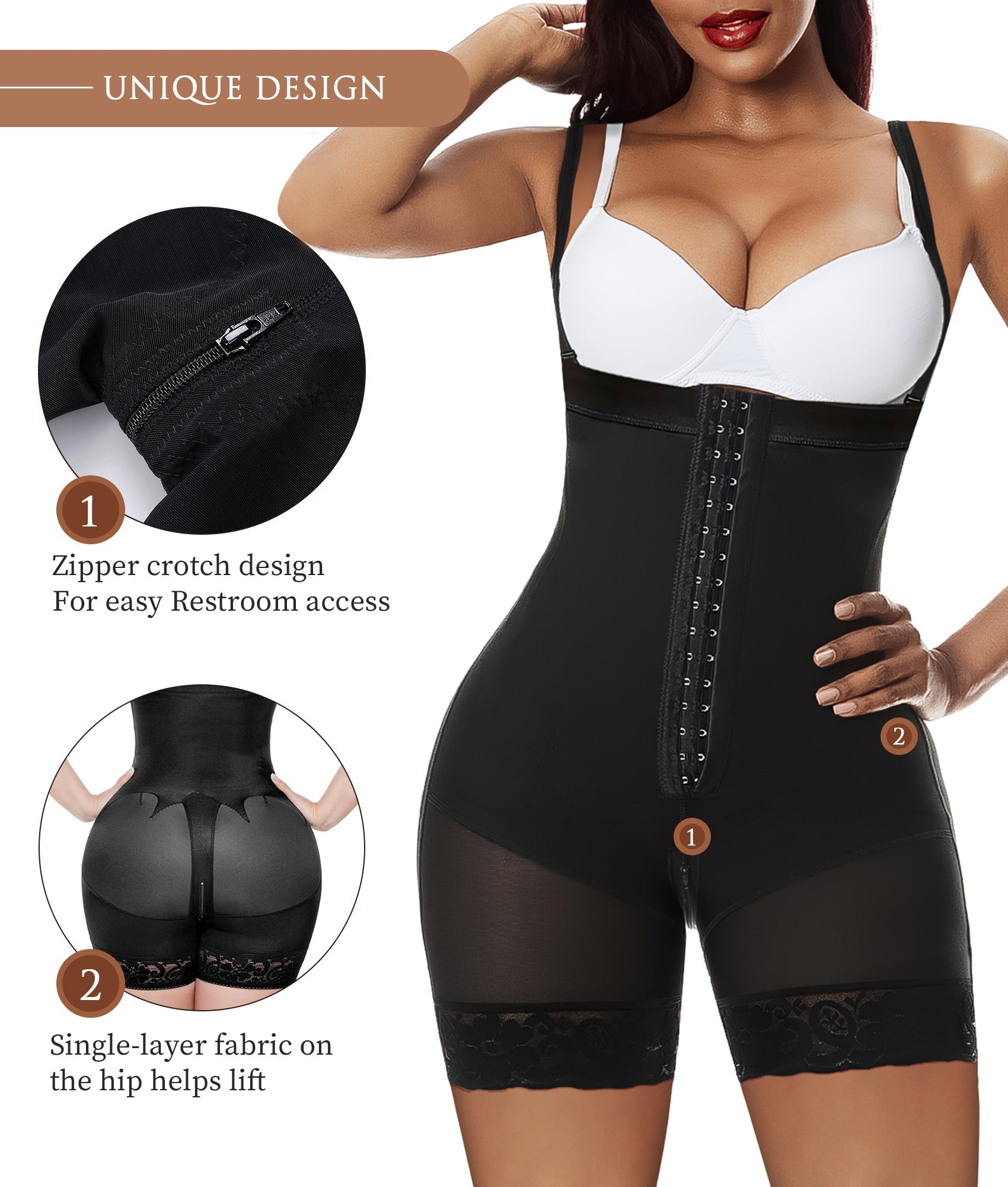 YIANNA Fajas Colombianas Shapewear for Women Tummy Control Body Shaper Butt Lifter with Zipper Crotch