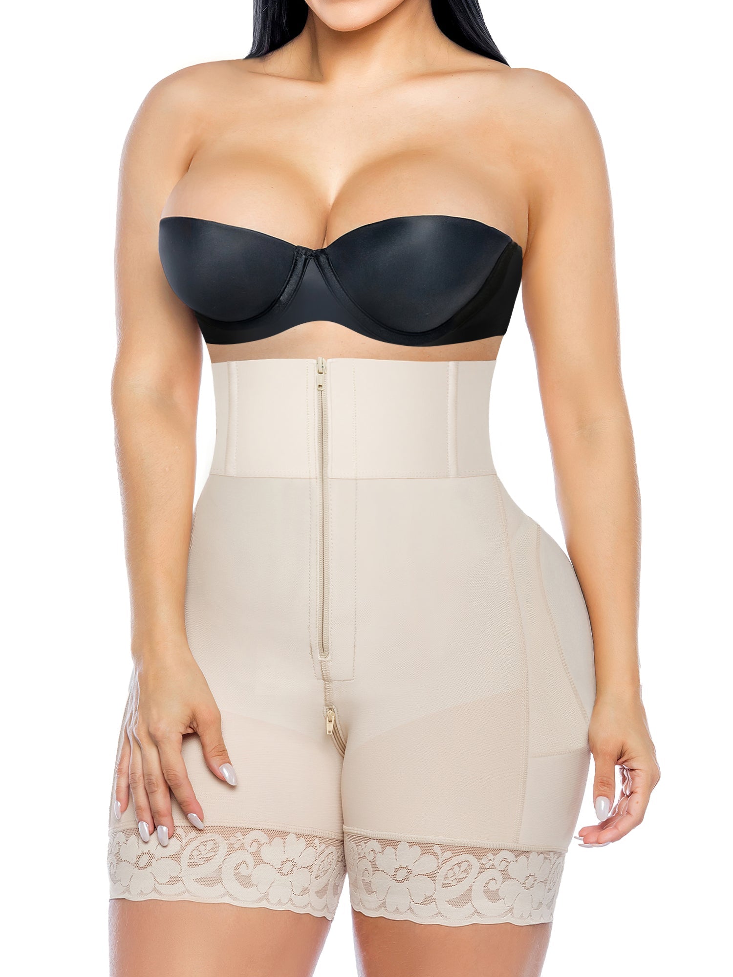 YIANNA Shapewear for Women Tummy Control Strapless Fajas Colombianas Body Shaper Shorts Butt Lifter with Zipper Crotch