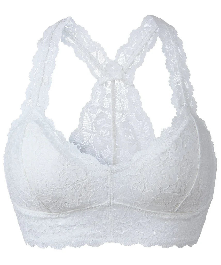 YIANNA Women Floral Lace Bralette Padded Breathable Sexy Racerback Lace Bra Bustier