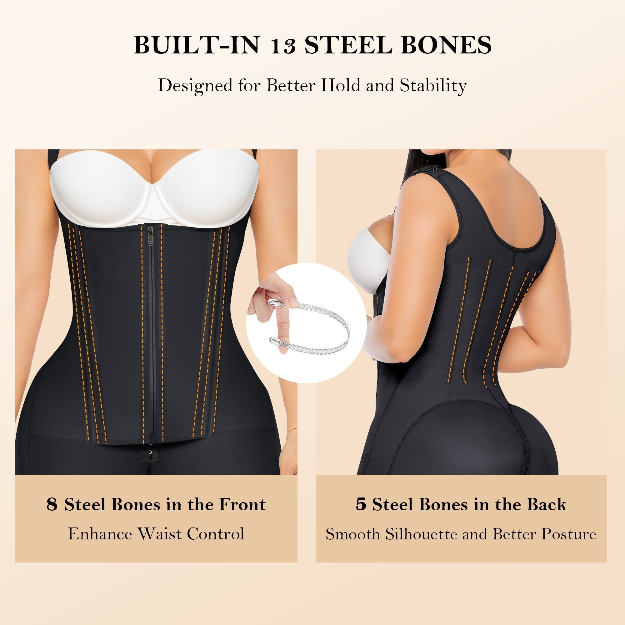 YIANNA Fajas Colombianas Postpartum Shapewear for Women Tummy Control Butt Lifter Body Shaper with Zipper and Hooks