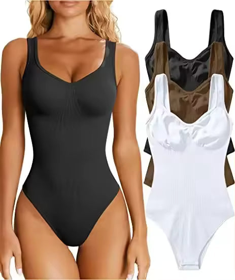 YIANNA Sculpting Bodysuit for Women Tummy Control Seamless Shapewear Scoop Neck Thong Body Shaper