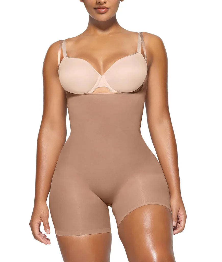 YIANNA Bodysuit for Women Tummy Control Shapewear Open Bust Mid-Thigh Body Shaper