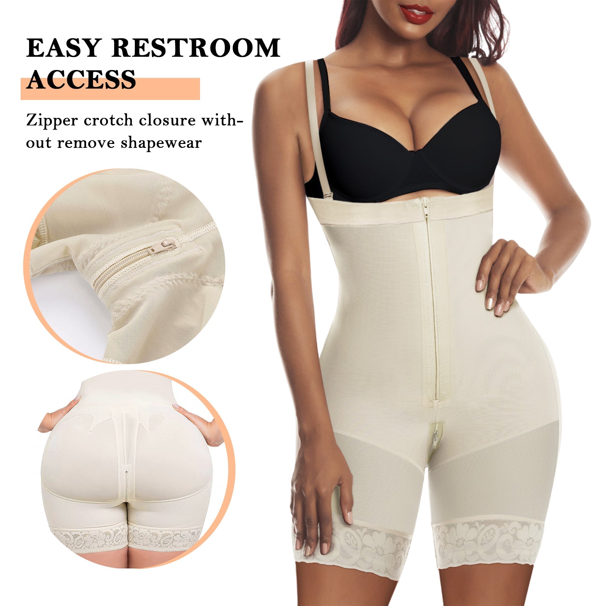 YIANNA Fajas Colombianas Shapewear for Women Tummy Control Body Shaper Butt Lifter Thigh Slimmer with Zipper Crotch